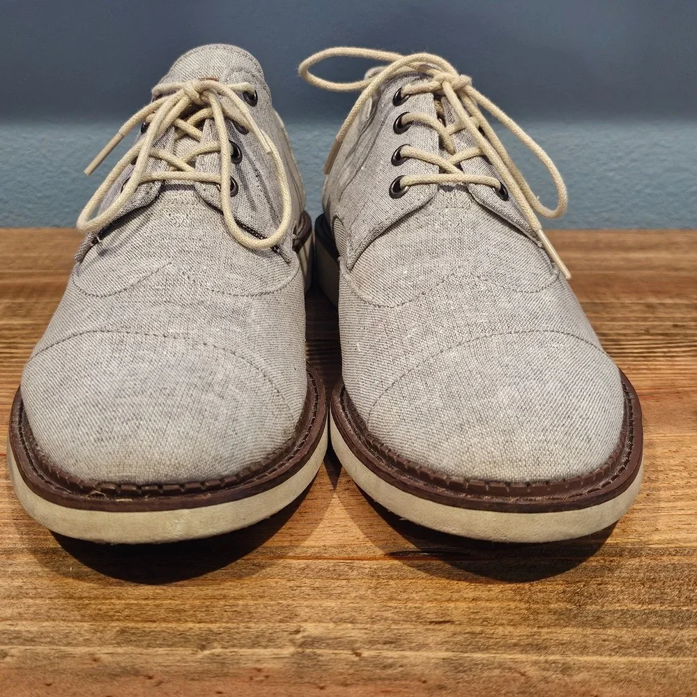 Toms Shoes Mens 10‎ Gray Canvas Oxfords Lace Up  Cap Toe Casual